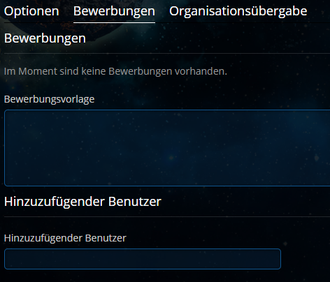 Organisations Verwaltung - Bewerbungen
