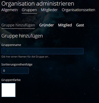 Organisations Verwaltung - Gruppe hinzufügen